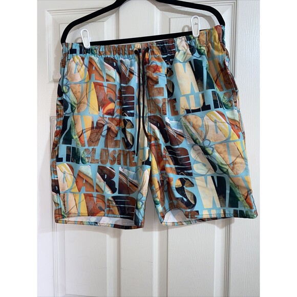 Mens Swim Trunks Board Shorts tropical wild retro rad script XL Tribord suit - Picture 1 of 7